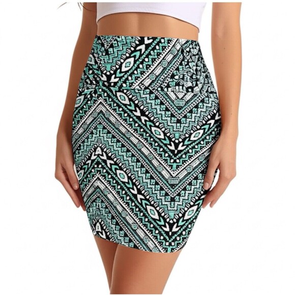 BLT) Charlotte Russe Skirt Women’s Size Medium Blue White Print Short Mini - Picture 1 of 9